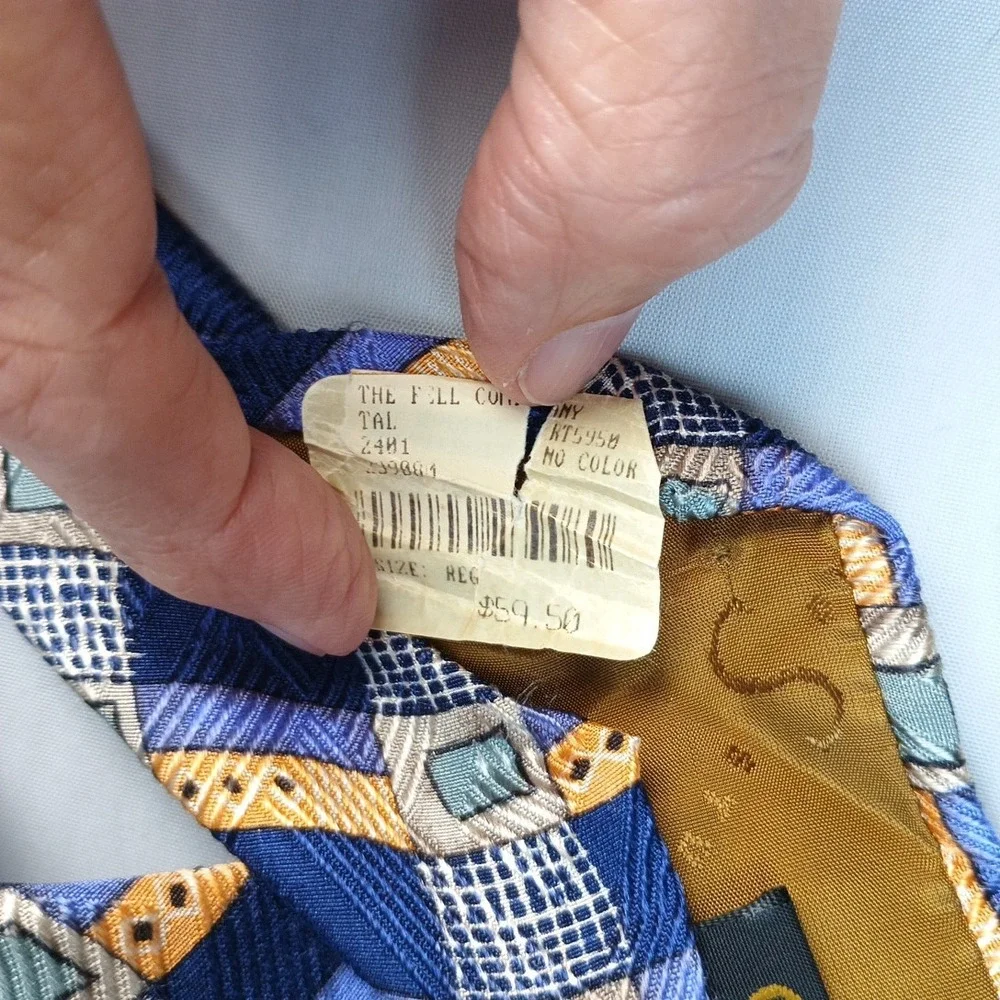 VTG Robert Talbott Studio Tie Mens Gold Blue Geometric Studio 60